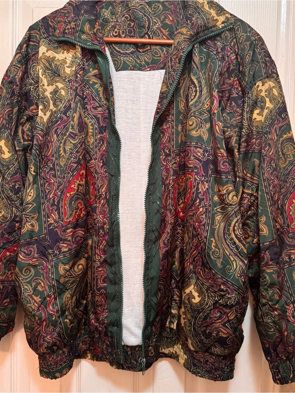 Vintage Women's Paisley Zip-Up Jacket - Green Multi